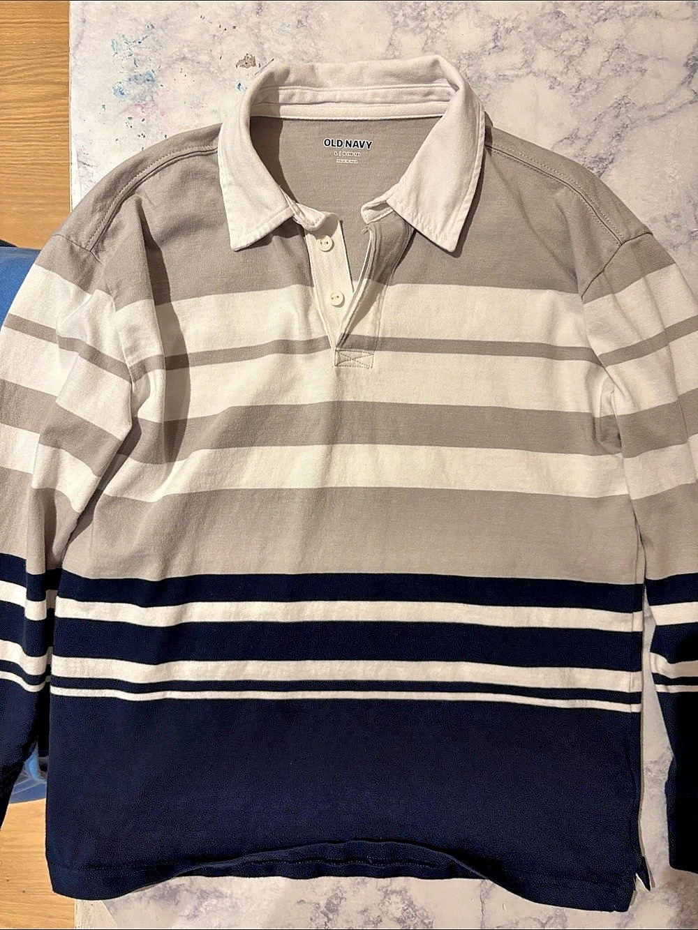 Old Navy Striped Polo in Gray & Blue Size Large